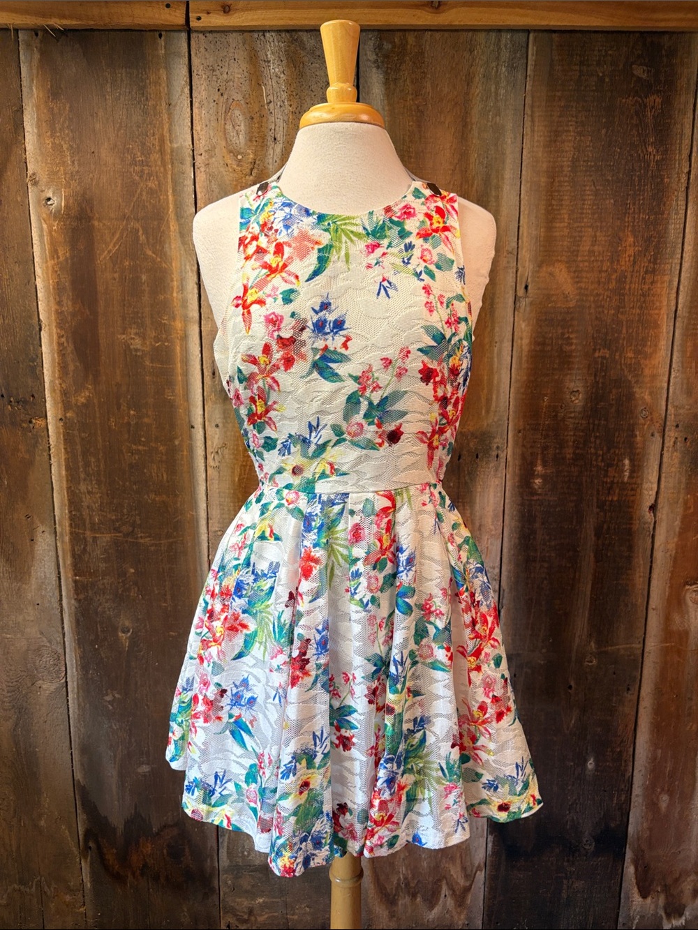 Love Ady Bright Floral Textured Fit and Flare Dress Size Small Fully lined